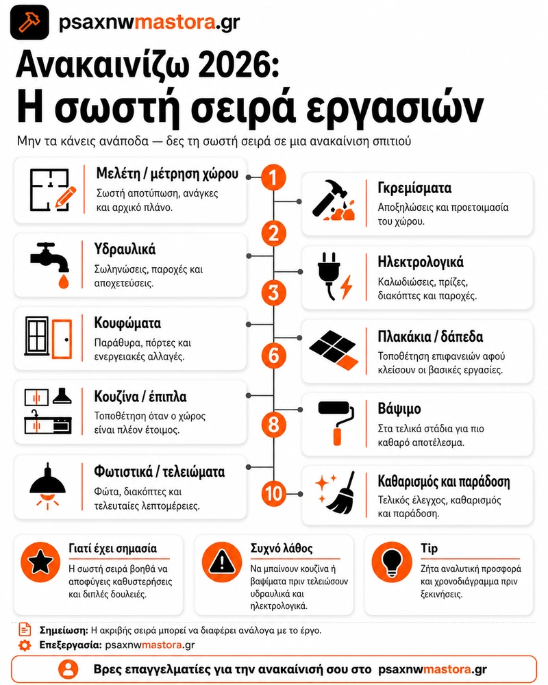 Infographic: Η σωστή σειρά εργασιών ανακαίνισης σπιτιού